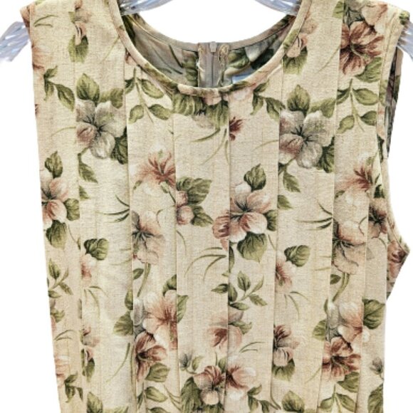 J.B.S. Ltd Linen Heavyweight Pleated Tan Floral Dress - Picture 4 of 8